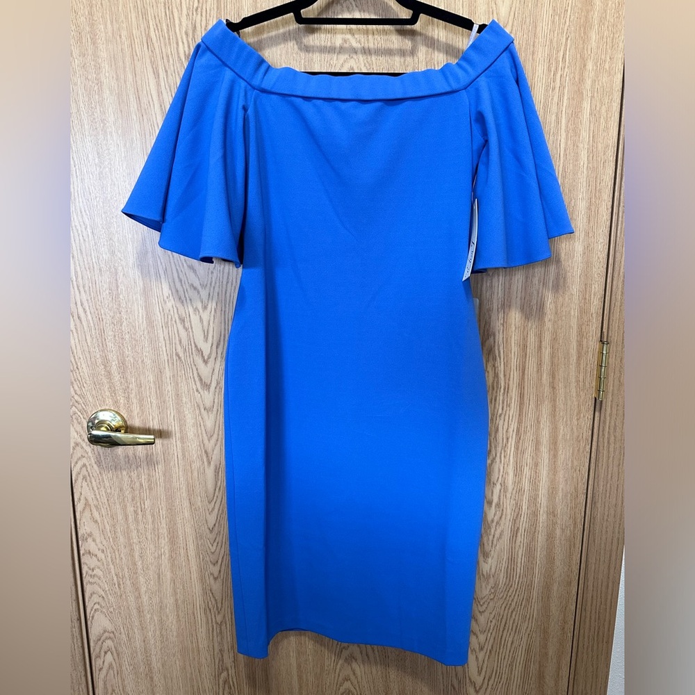 New Eliza J Royal Blue Off Shoulder Flare Sleeve Midi Formal Dress Women’s 8